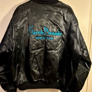 Vintage GARTH BROOKS World Tour 90’s Embroidered Black Bomber Jacket XXL satin